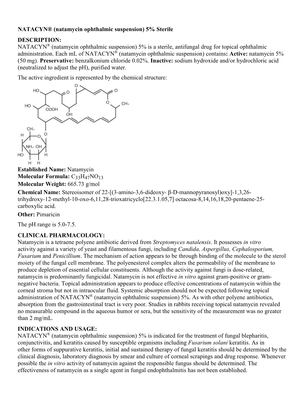 NATACYN® (Natamycin Ophthalmic Suspension) 5% Sterile