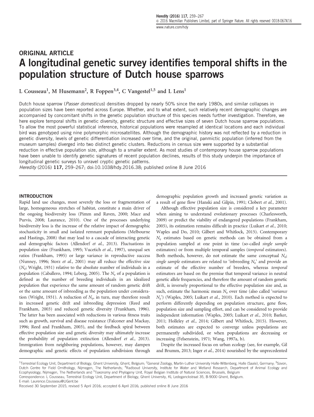 A Longitudinal Genetic Survey Identifies Temporal Shifts in the Population