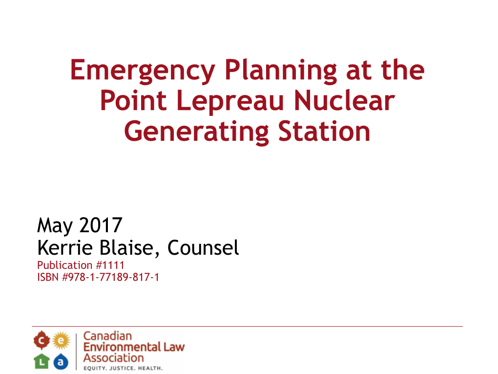 Emergency Planning at the Point Lepreau Nuclear Generating Station