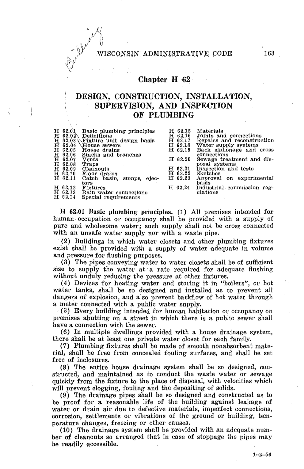 Chapter H 62 DESIGN, CONSTRUCTION, INS'falla1'ion