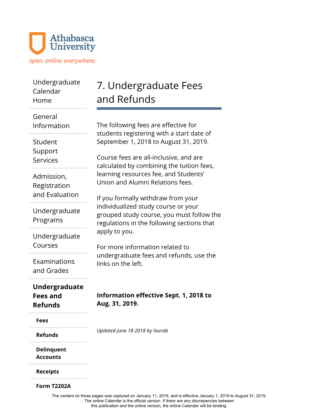 7. Undergraduate Fees and Refunds
