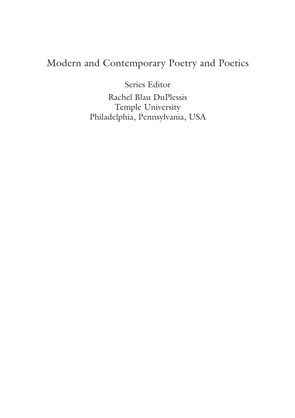 Modern and Contemporary Poetry and Poetics