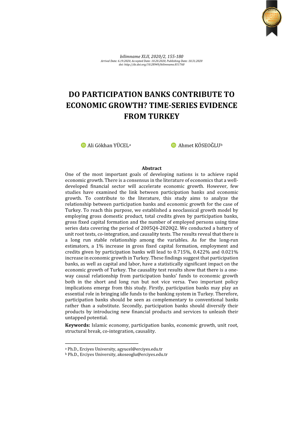 Do Participation Banks Contribute to Economic Growth? Time-Series Evidence from Turkey