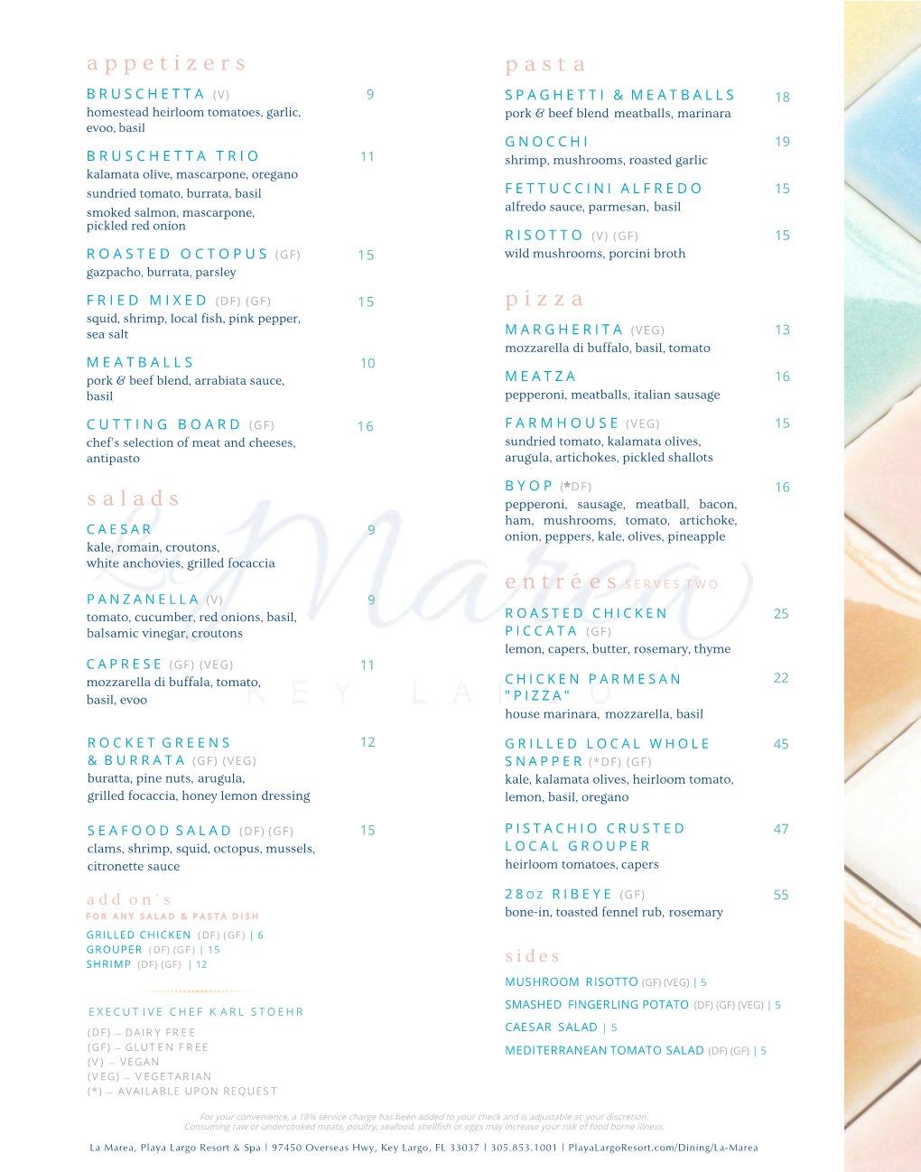 La Marea Menu Paper