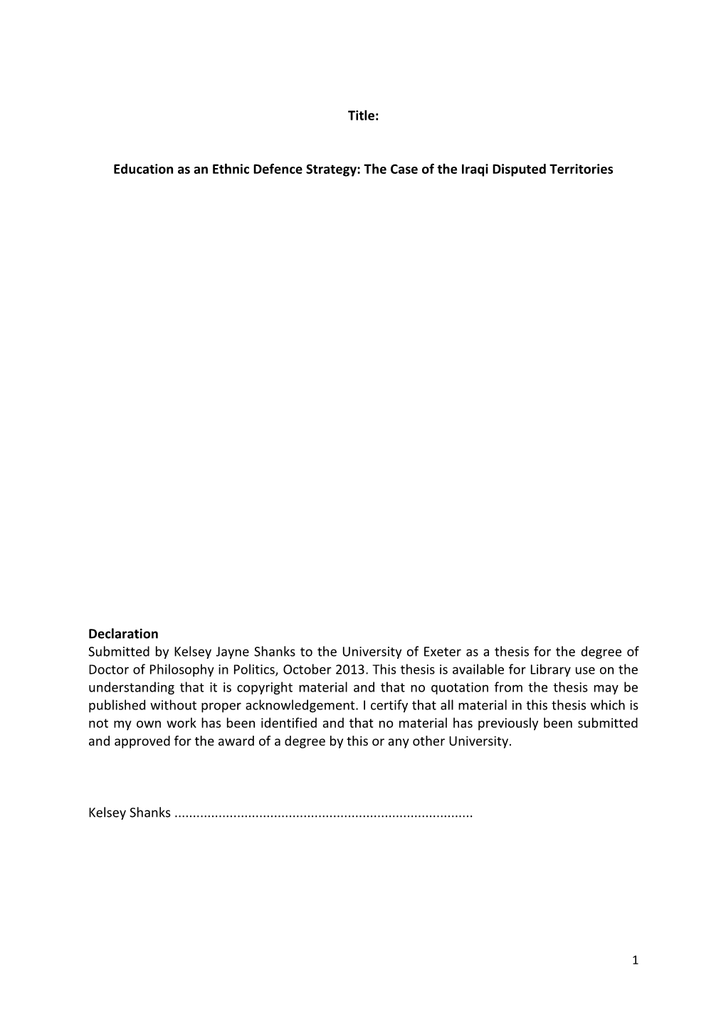 The Case of the Iraqi Disputed Territories Declaration Submitted By