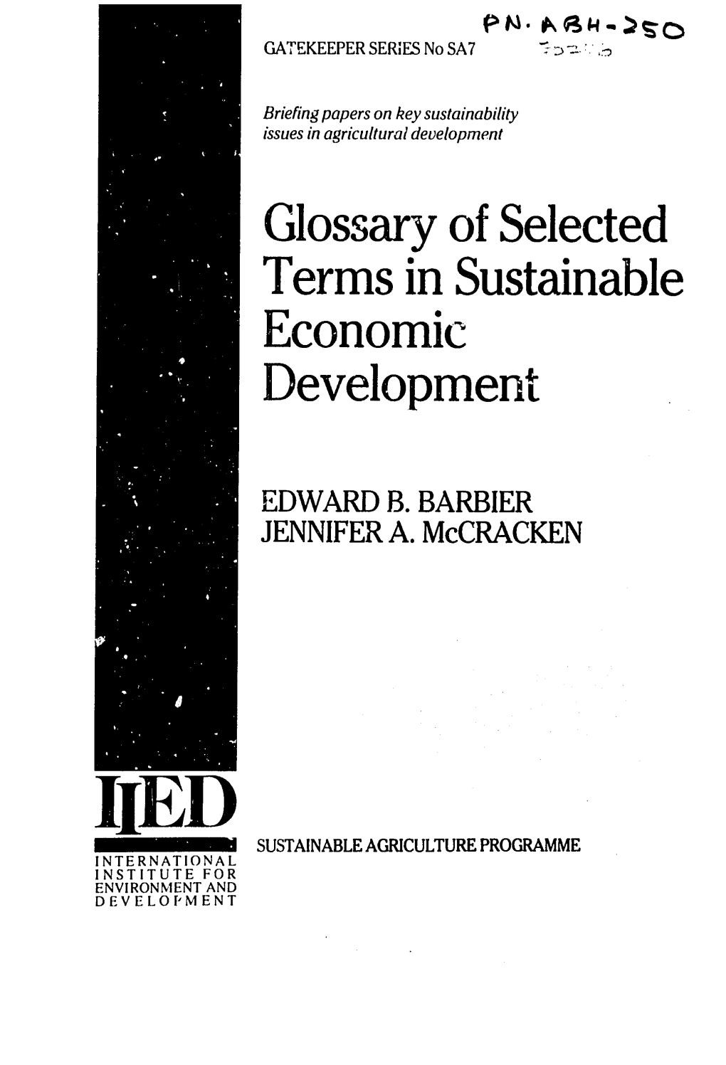 Glossary of Selected Terms in Sustainable Economic Development