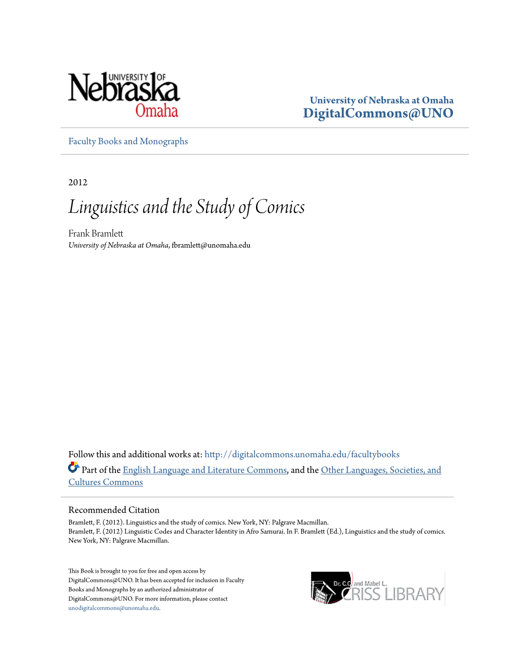 <I> Linguistics and the Study of Comics </I>