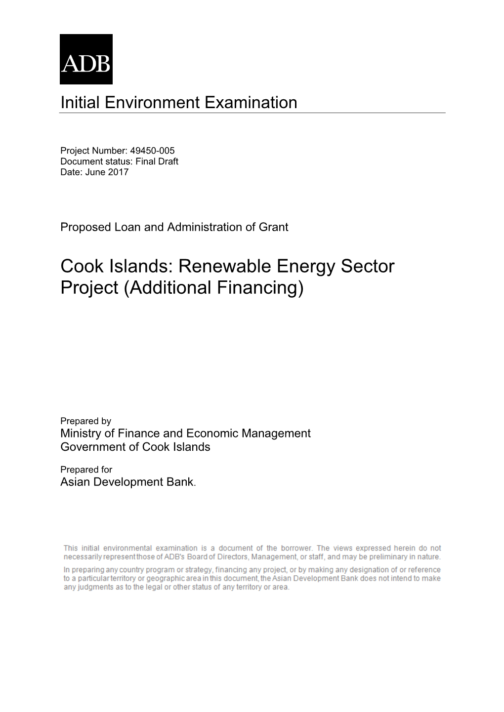 Renewable Energy Sector Project (Additional Financing)
