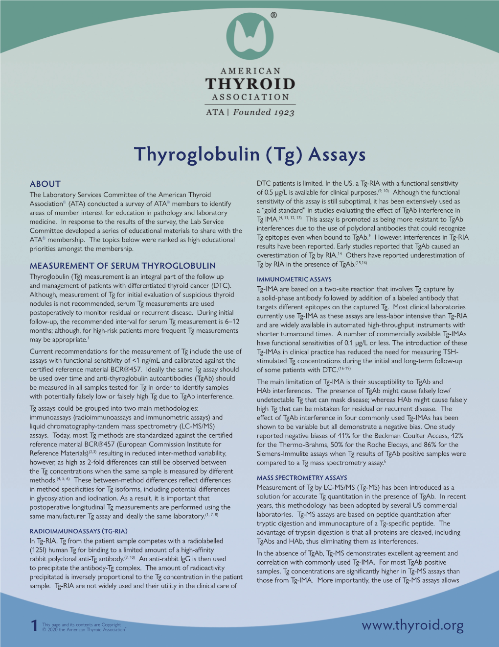 Thyroglobulin (Tg) Assays