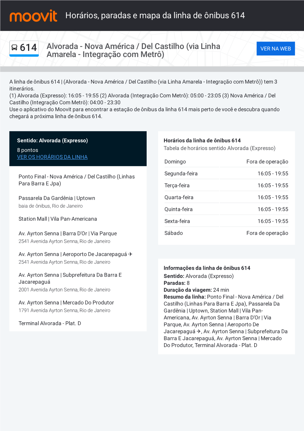 Horários, Paradas E Mapa Da Linha De Ônibus 614