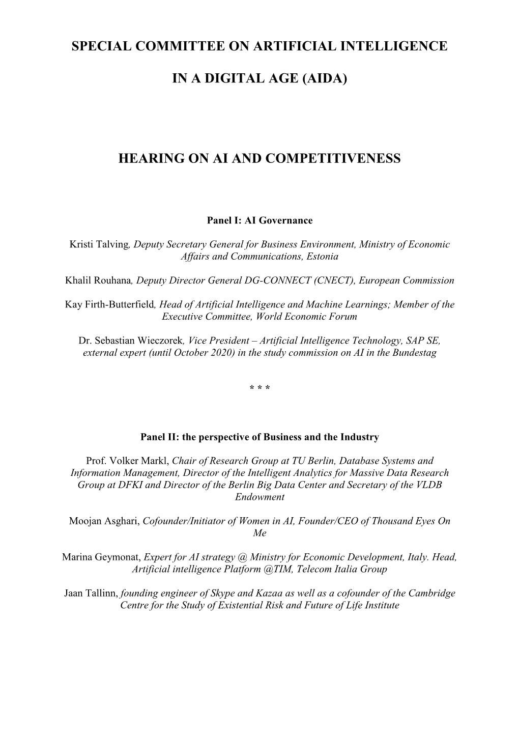 AIDA Hearing on AI and Competitiveness of 23 March 2021