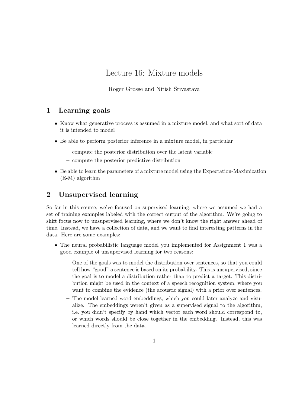 Lecture 16: Mixture Models