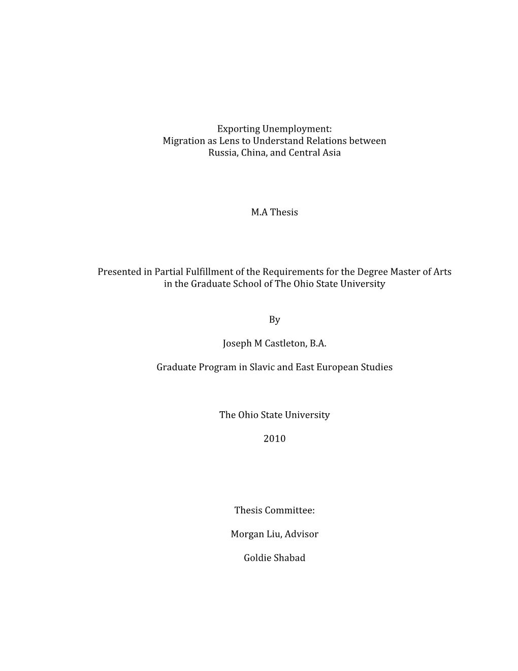 Exporting Unemployment: Migration As Lens to Understand Relations Between Russia, China, and Central Asia