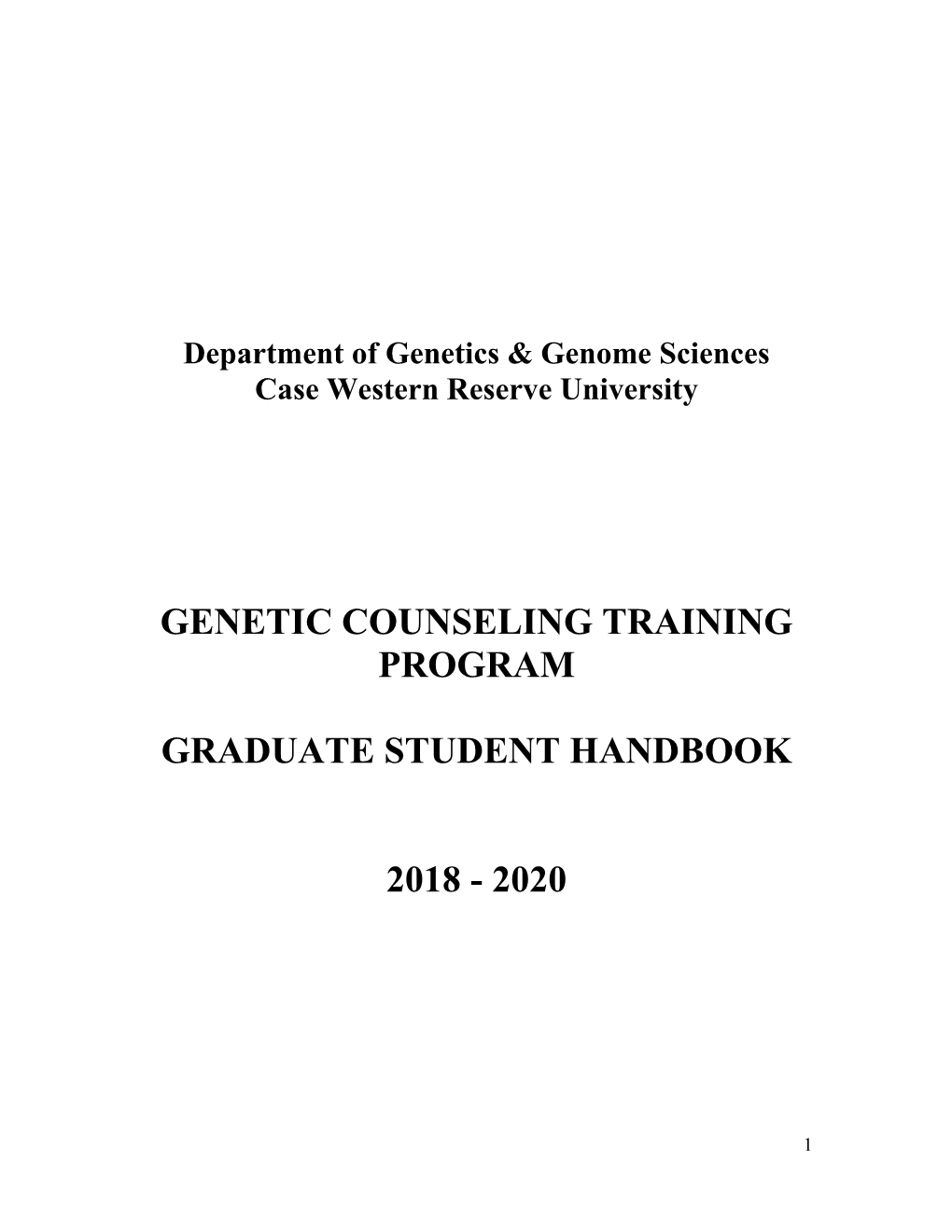 Genetic Counseling Training Program Graduate Student Handbook 2018