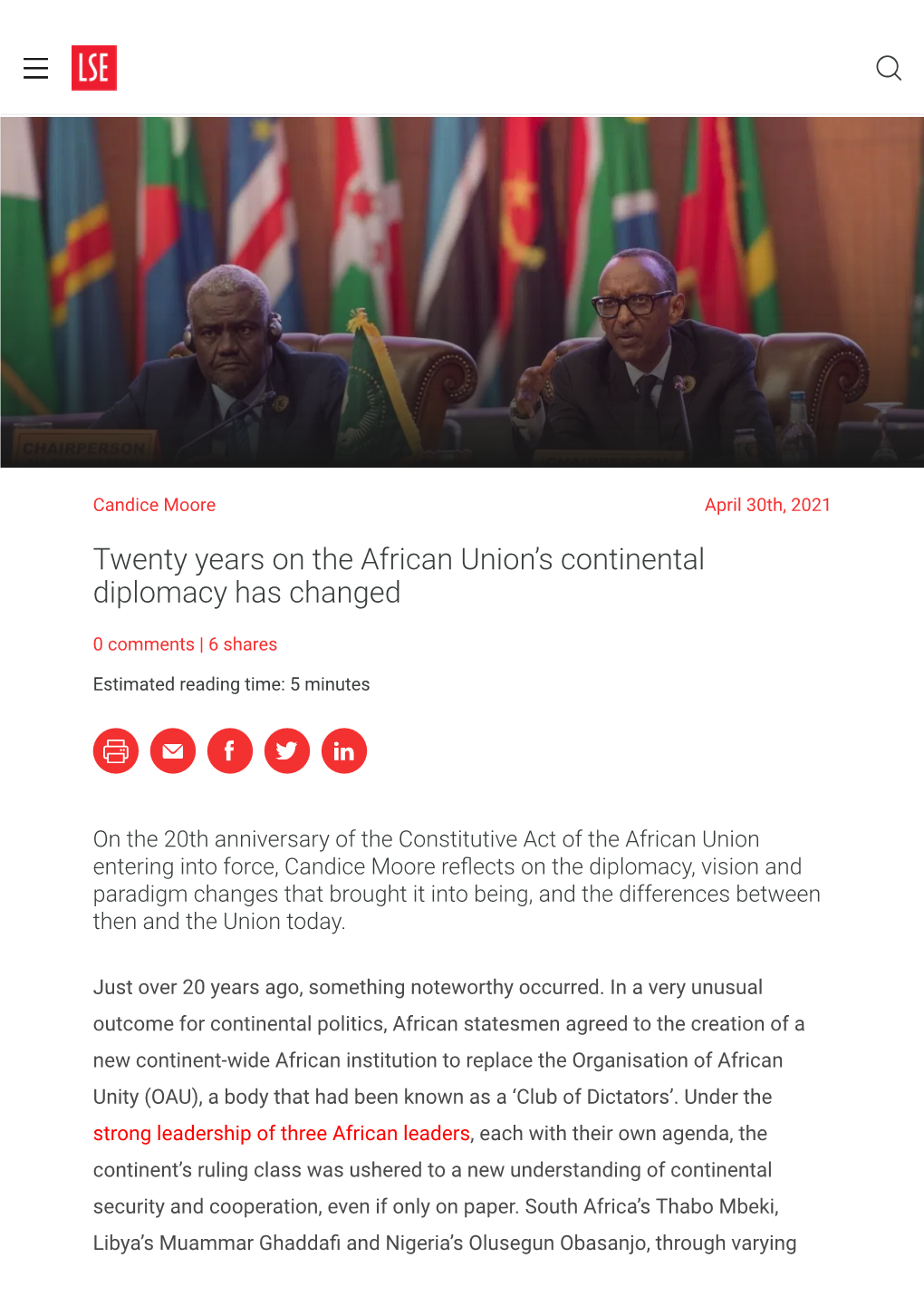 Twenty Years on the African Union's Continental Diplomacy Has Changed