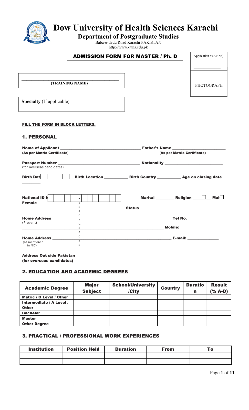 Application Form Application Form