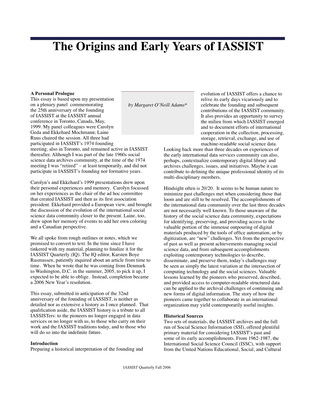 The Origins and Early Years of IASSIST