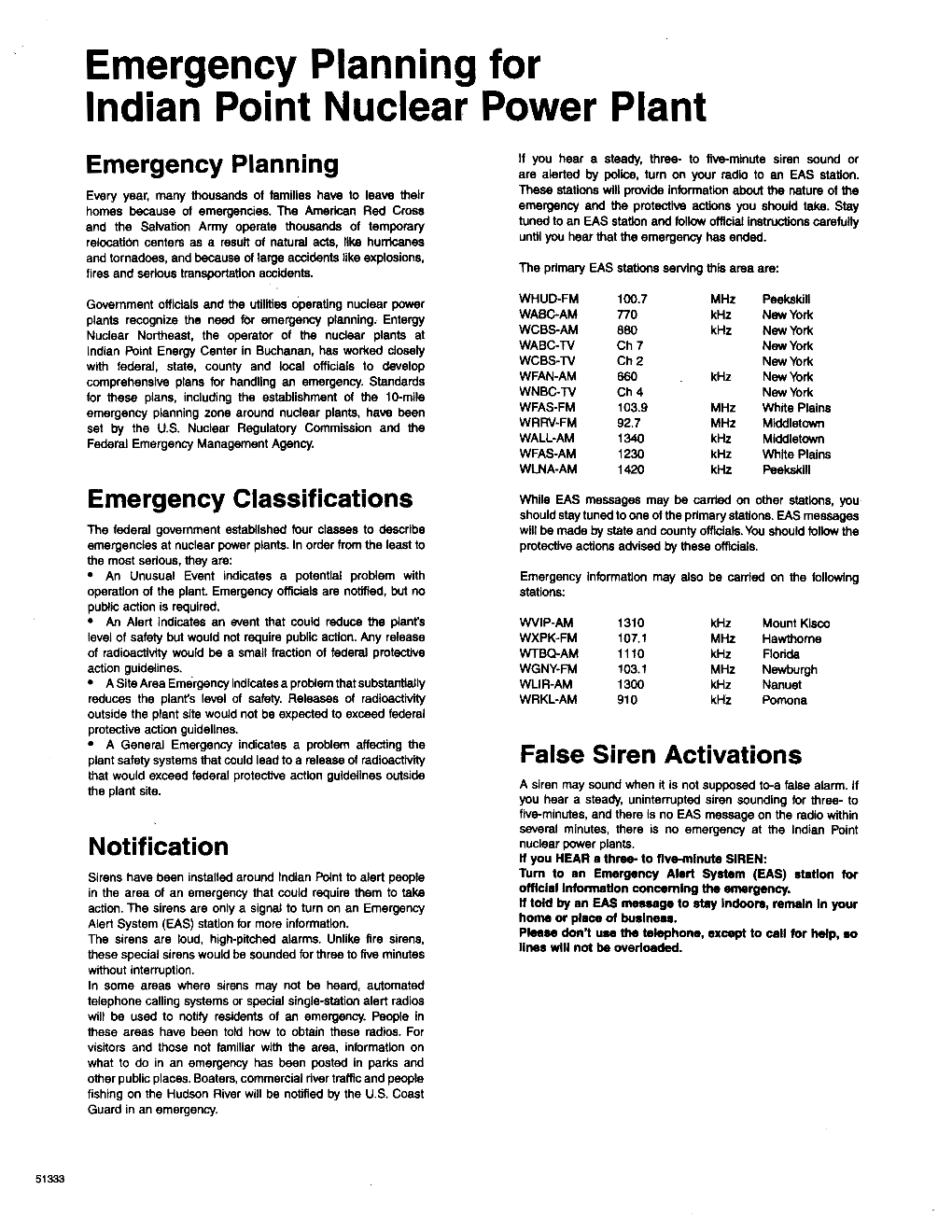 Emergency Planning for Indian Point Nuclear Power Plant