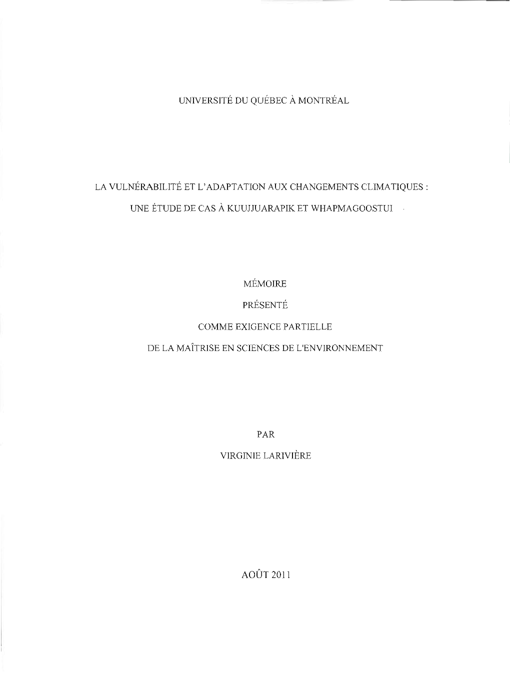 La Vulnérabilité Et L'adaptation Aux Changements Climatiques