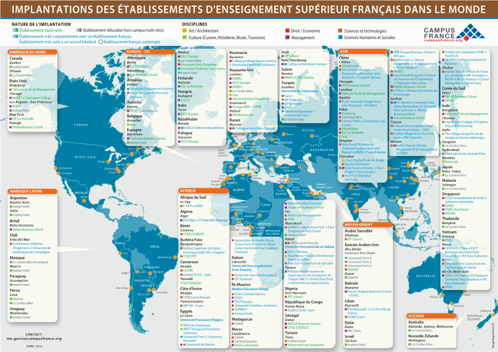 Implantations Des Établissements D'enseignement Supérieur Français Dans Le Monde