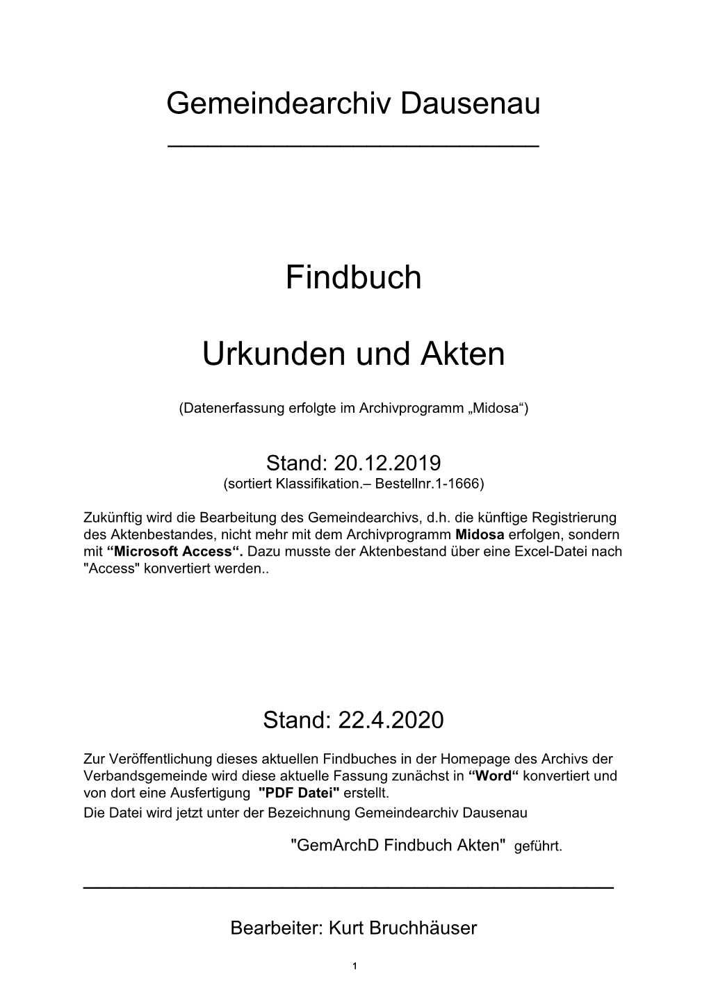 Findbuch Urkunden Und Akten