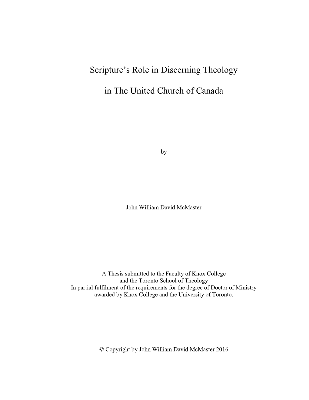 Scripture's Role in Discerning Theology in the United Church of Canada