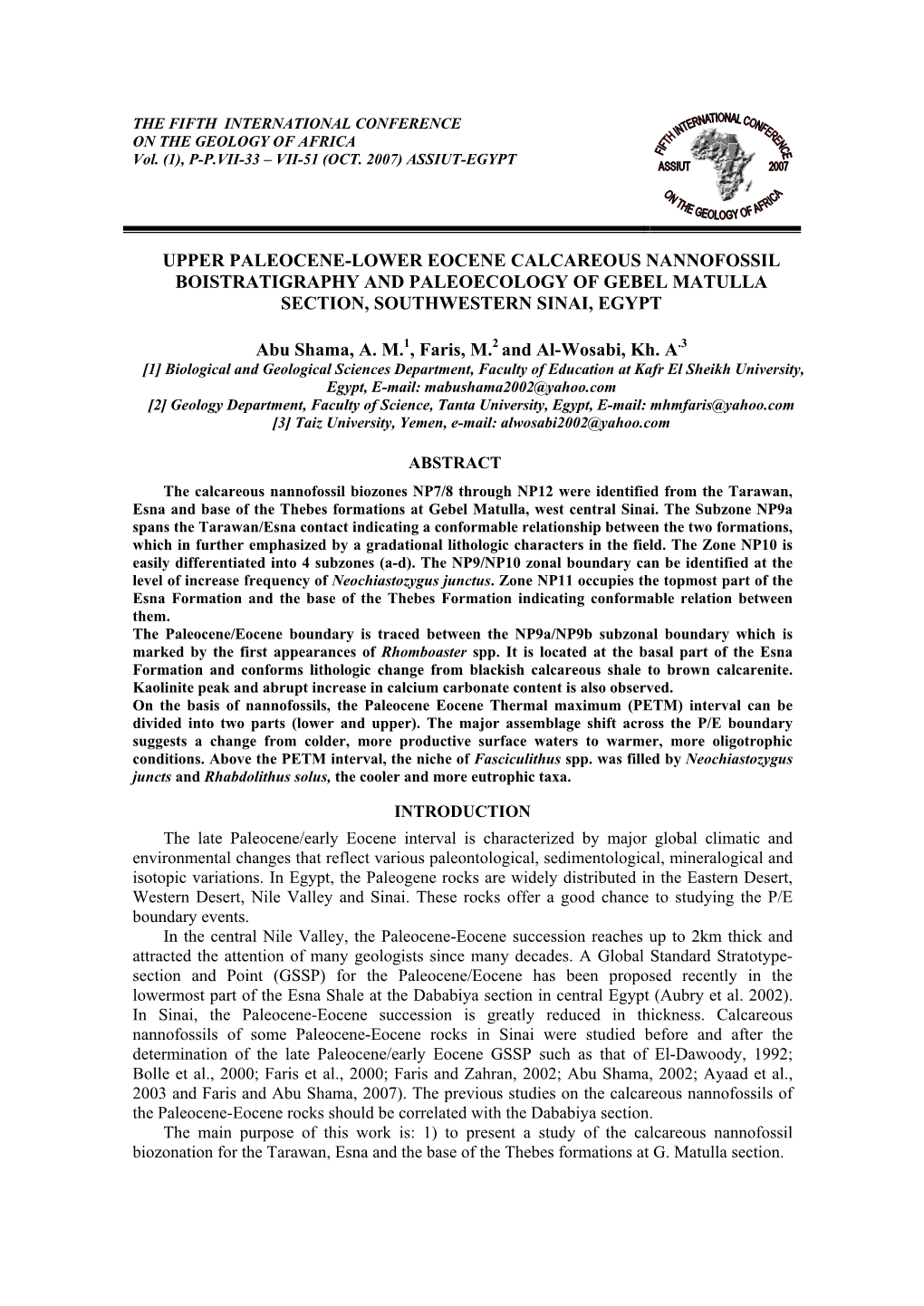 Upper Paleocene-Lower Eocene Calcareous Nannofossil Boistratigraphy and Paleoecology of Gebel Matulla Section, Southwestern Sinai, Egypt