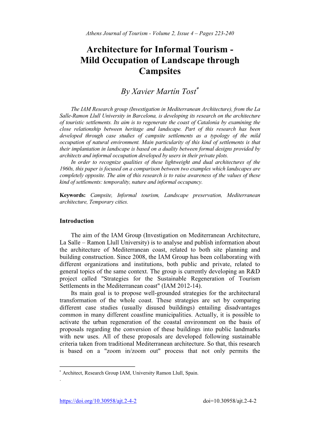 Architecture for Informal Tourism - Mild Occupation of Landscape Through Campsites