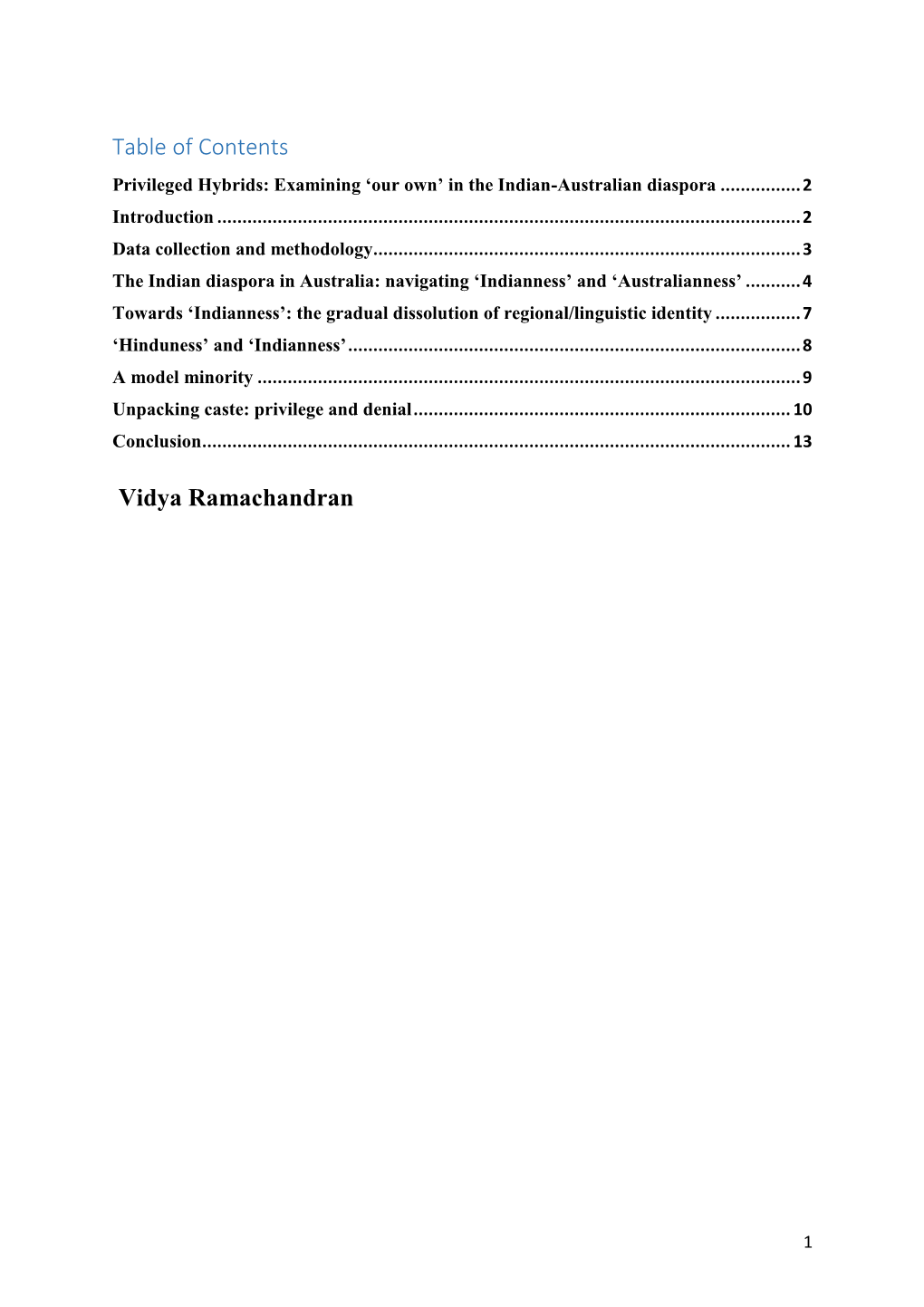 Table of Contents Vidya Ramachandran