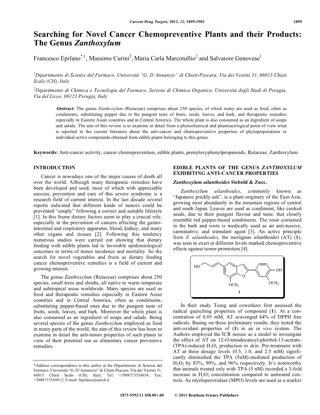 Searching for Novel Cancer Chemopreventive Plants and Their Products: the Genus Zanthoxylum