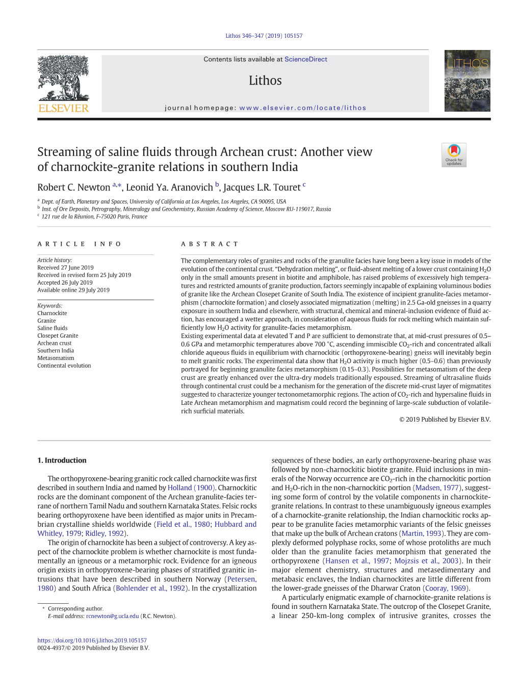 Streaming of Saline Fluids Through Archean Crust