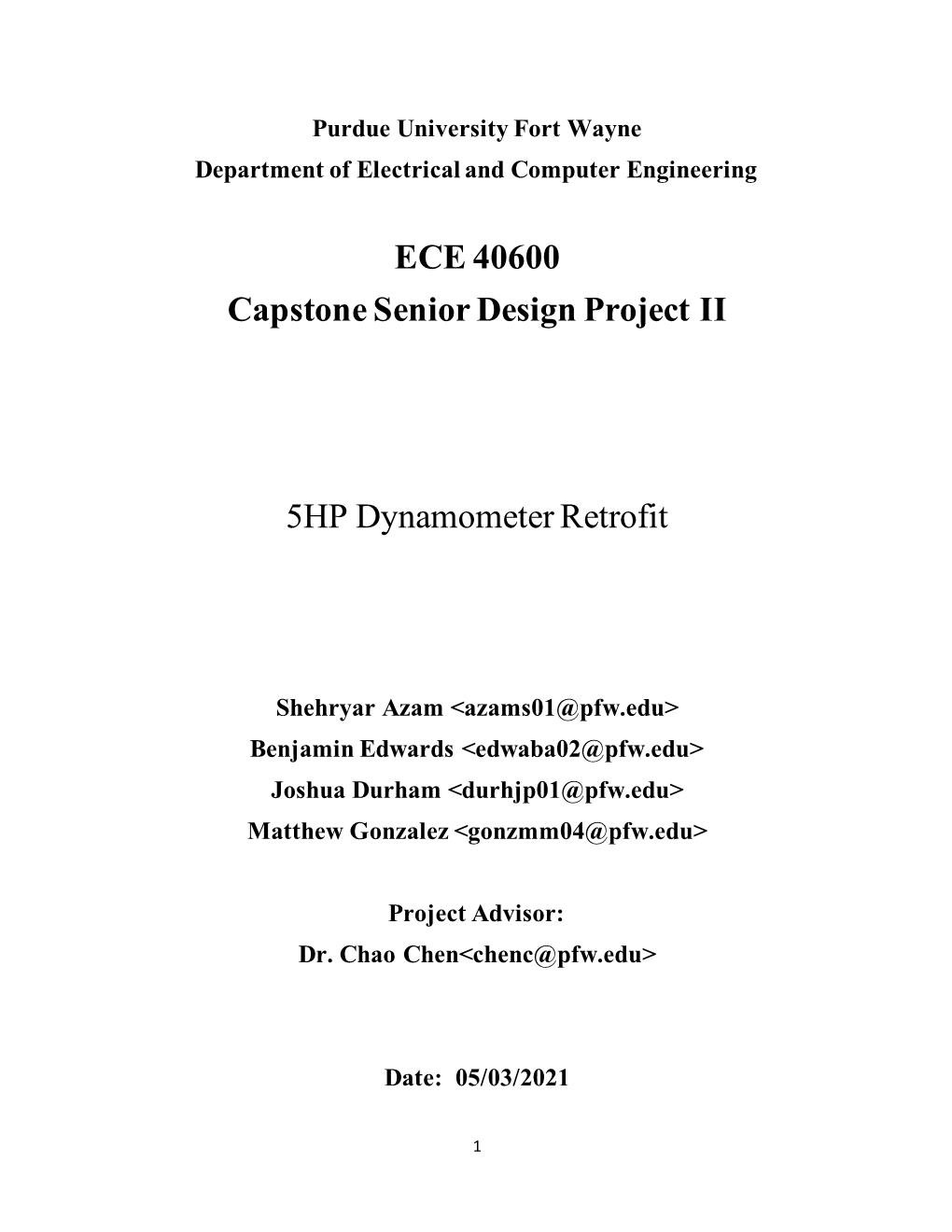 ECE 40600 Capstone Senior Design Project II 5HP Dynamometer Retrofit