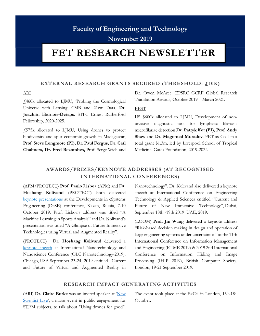 Fet Research Newsletter