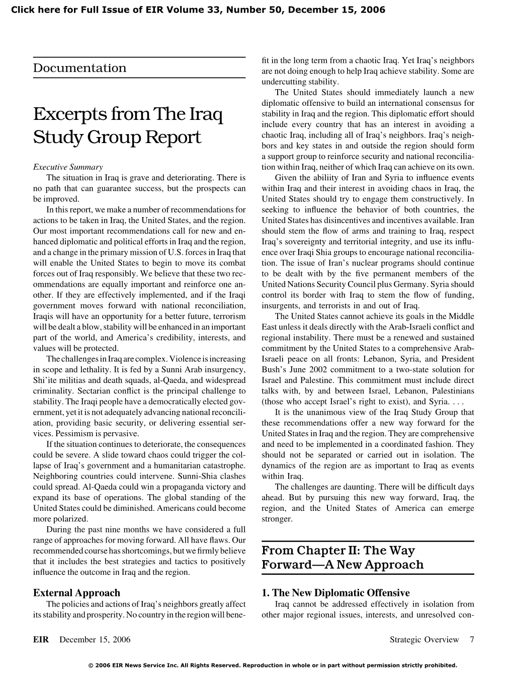 Excerpts from the Iraq Study Group Report