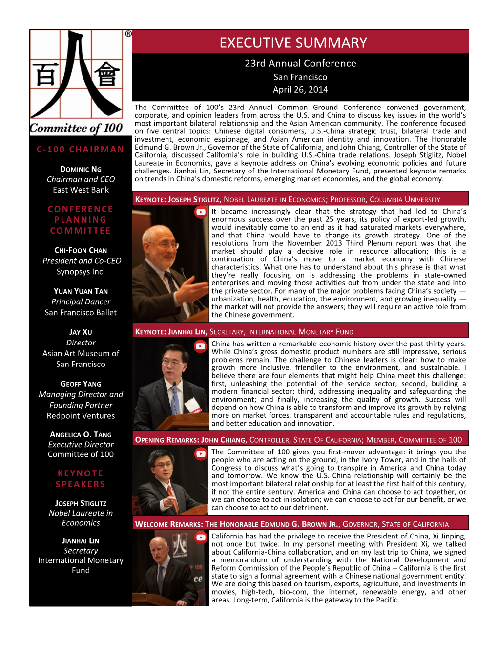 EXECUTIVE SUMMARY 23Rd Annual Conference San Francisco April 26, 2014