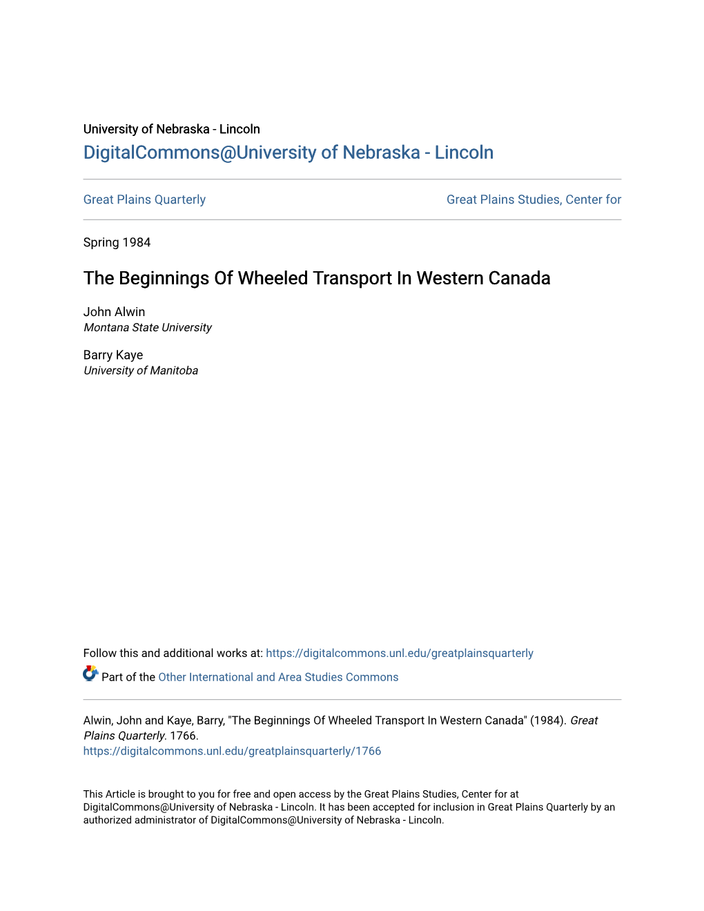 The Beginnings of Wheeled Transport in Western Canada