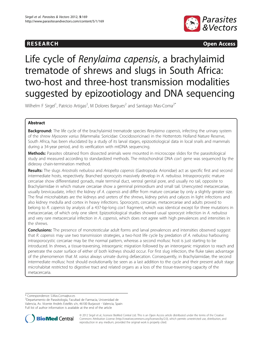 Life Cycle of Renylaima Capensis, a Brachylaimid