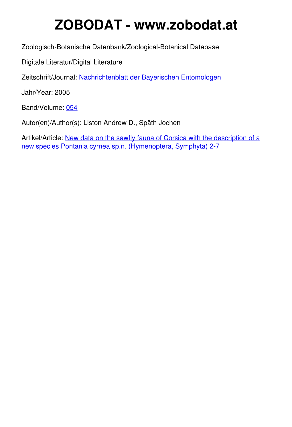 New Data on the Sawfly Fauna of Corsica with the Description of a New Species Pontania Cyrnea Sp.N