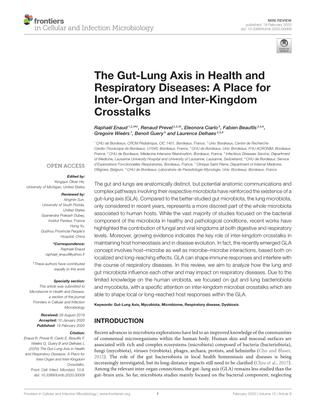 The Gut-Lung Axis in Health and Respiratory Diseases: a Place for Inter-Organ and Inter-Kingdom Crosstalks