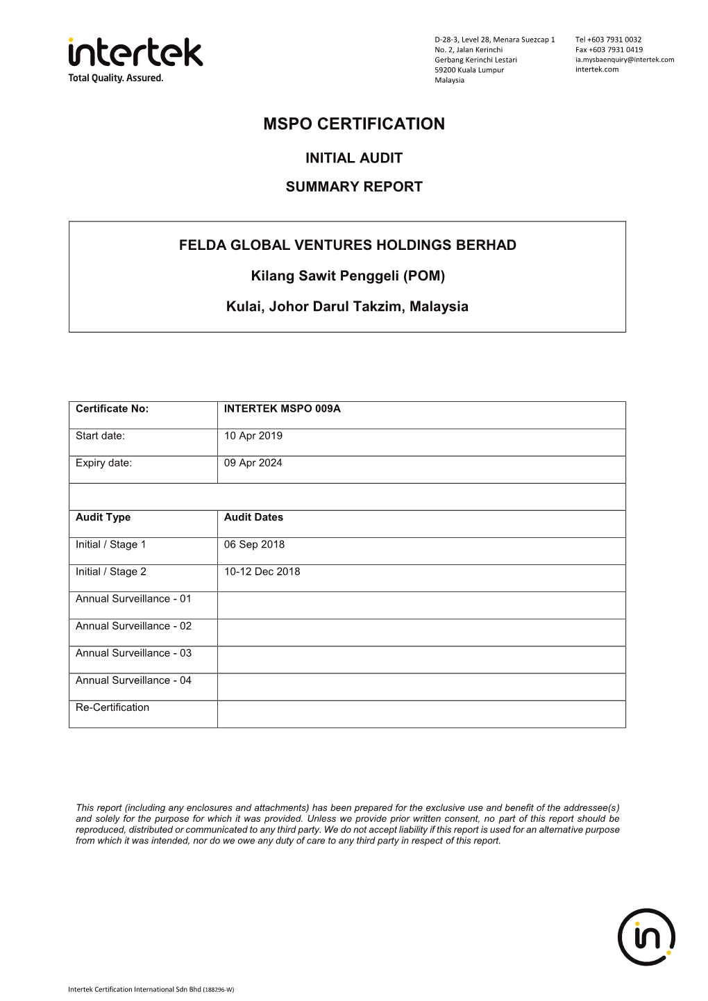 MSPO Summary Report