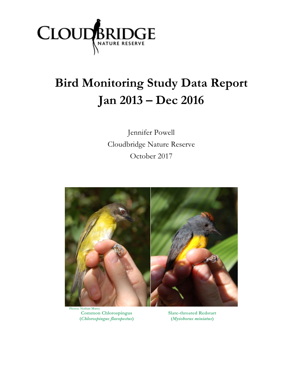 Bird Monitoring Study Data Report Jan 2013 – Dec 2016