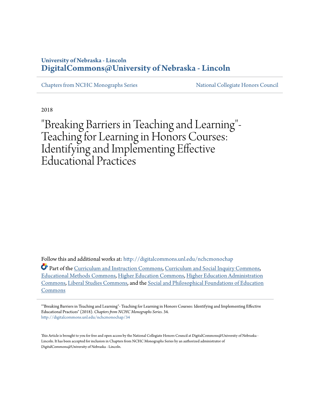 Teaching for Learning in Honors Courses: Identifying and Implementing Effective Educational Practices