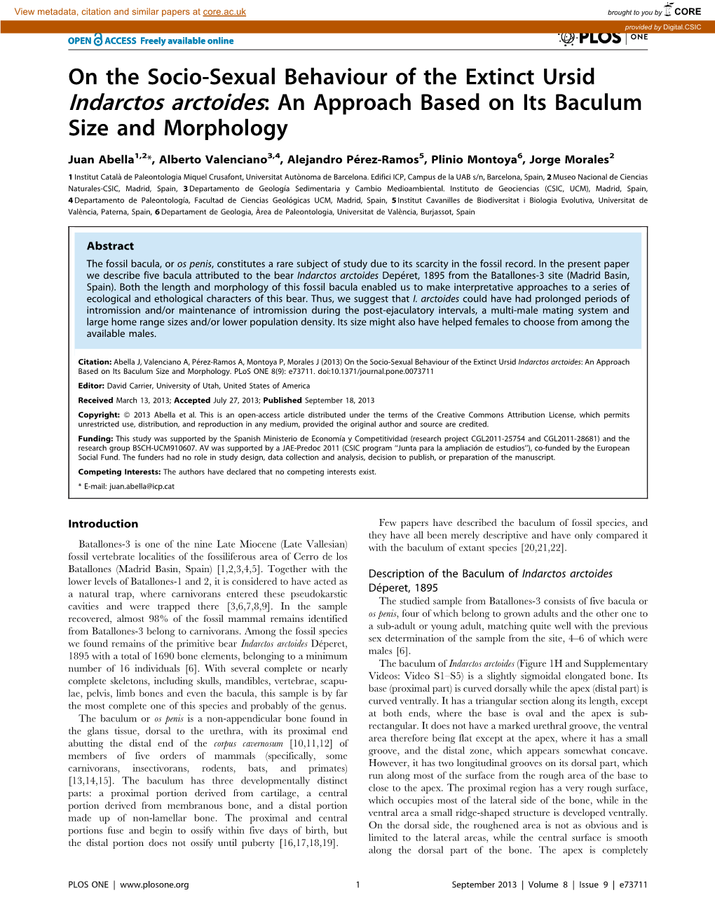 On the Socio-Sexual Behaviour of the Extinct Ursid Indarctos Arctoides: an Approach Based on Its Baculum Size and Morphology