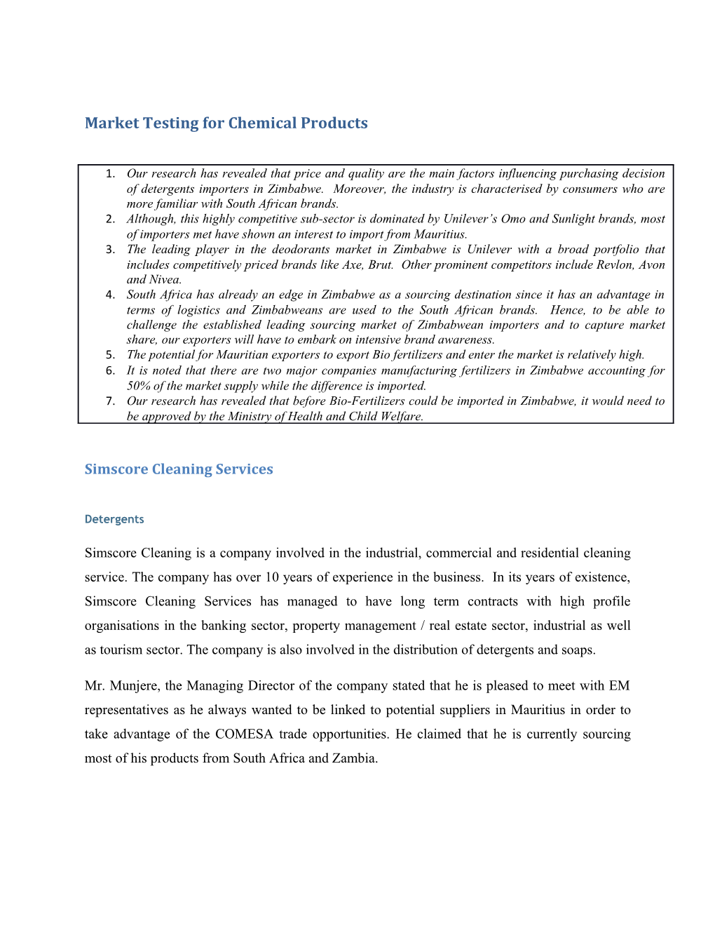 Market Testing for Chemical Products