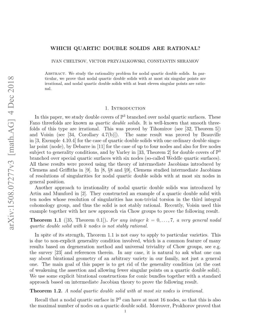 Arxiv:1508.07277V3 [Math.AG] 4 Dec 2018 H Aia Ubro Oe Naqatcdul Oi.Mroe,Pr Moreover, Solid