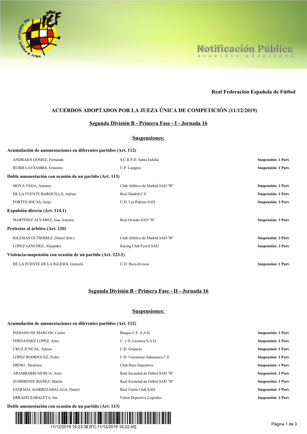 Segunda División B - Primera Fase - I - Jornada 16