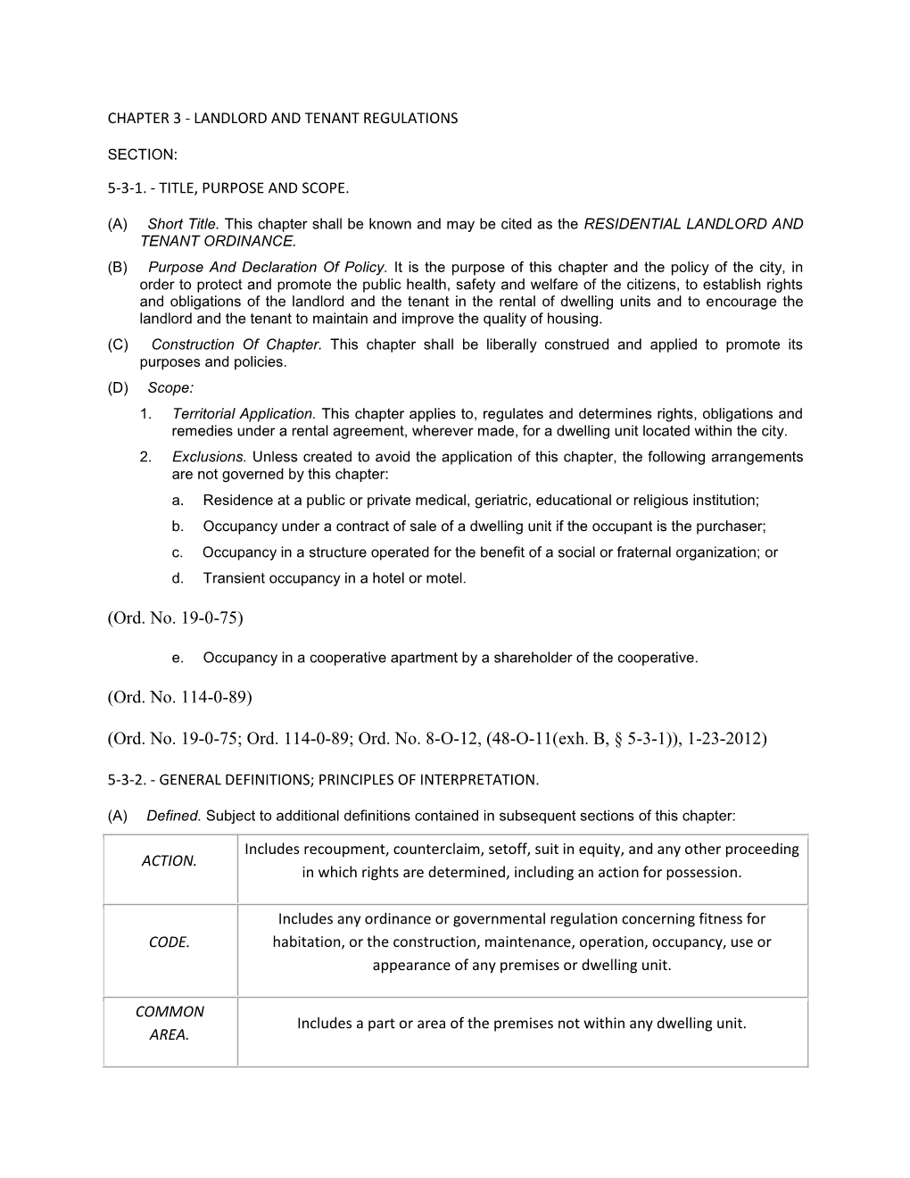 Residential Landlord and Tenants Ordinance