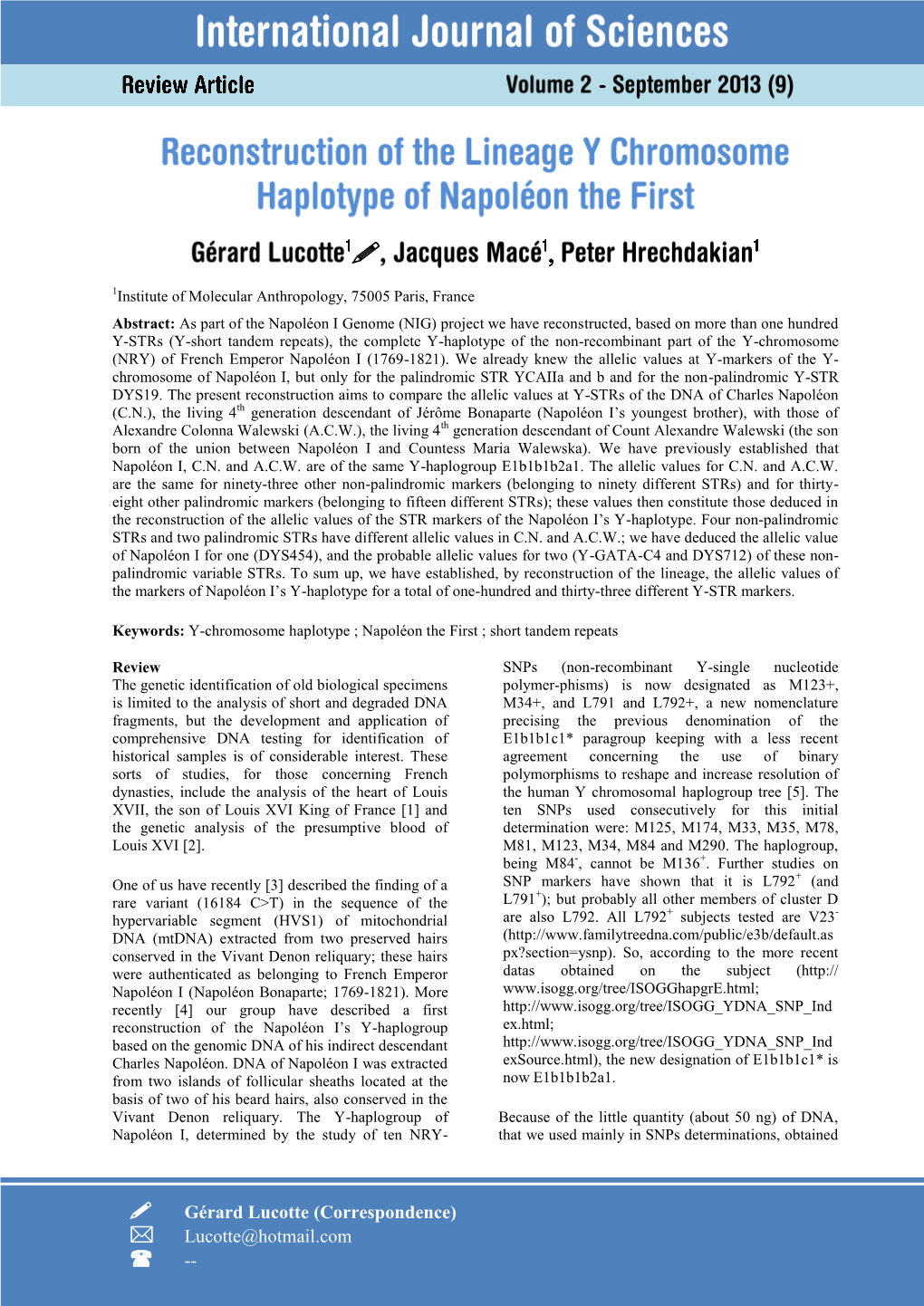 Reconstruction of the Lineage Y Chromosome Haplotype Of