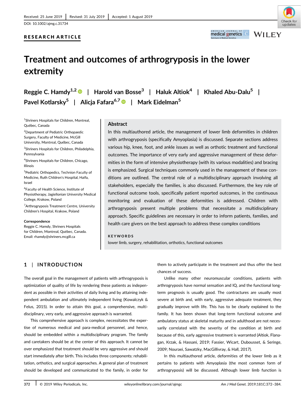 Treatment and Outcomes of Arthrogryposis in the Lower Extremity