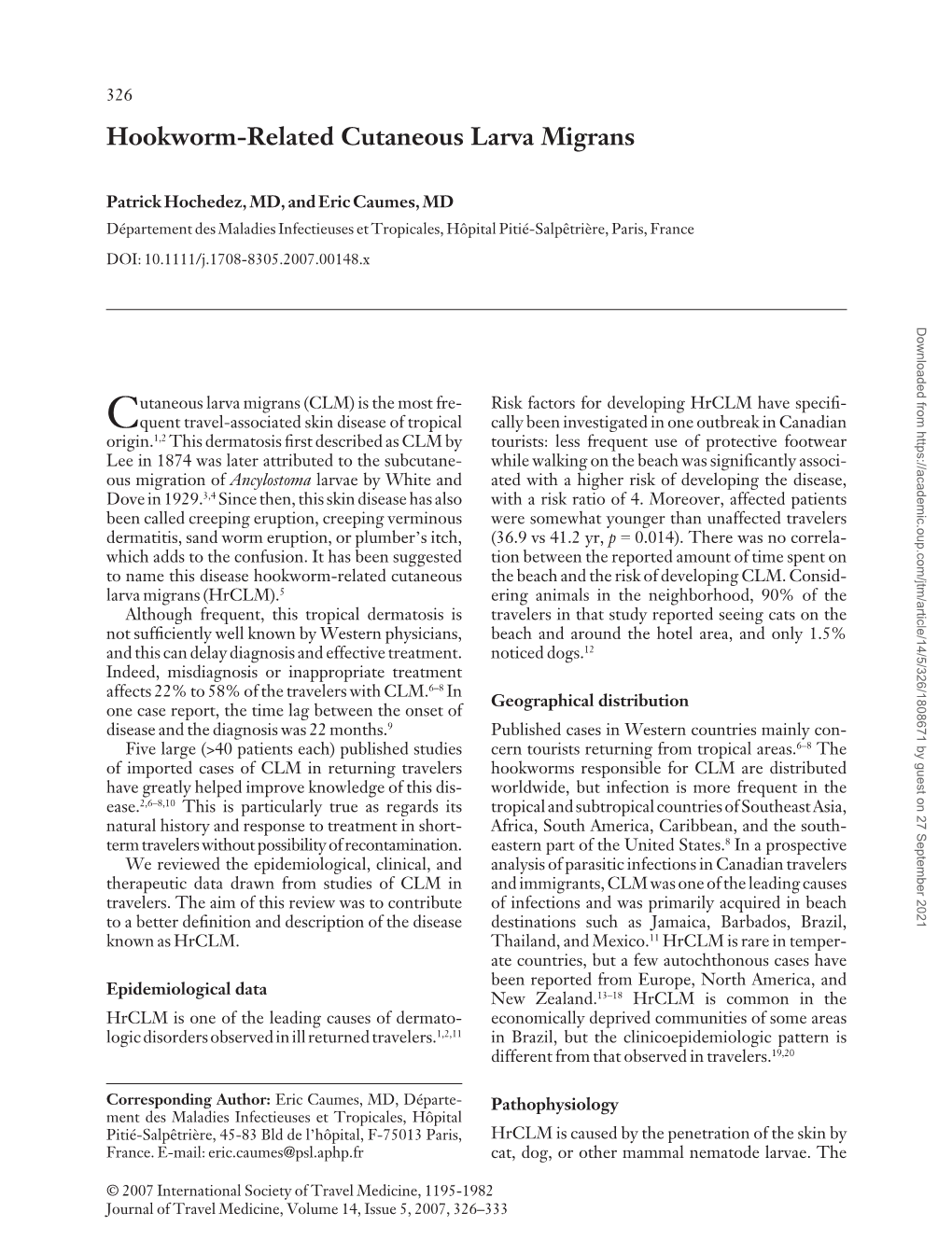 Hookworm-Related Cutaneous Larva Migrans